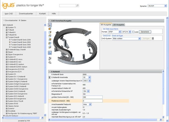 Configurador 3D CAD para cadenas portacables en espiral twisterchain®