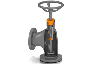 Válvula de cierre con conjunto de tuerca y husillo dryspin, cojinetes de fricción iglidur y un aro de pistón