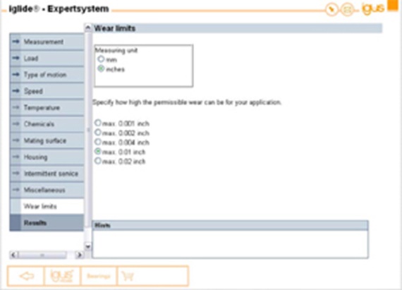 Wear limits within the Expert System